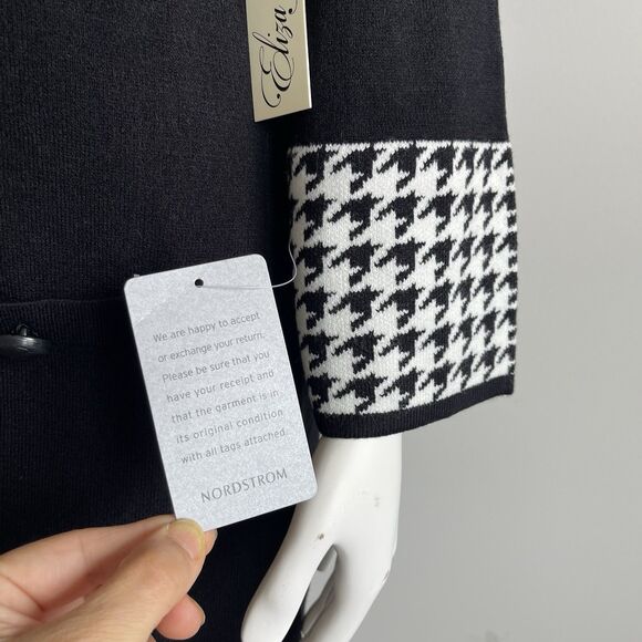 Eliza J Cowl Neck Sweater Dress Sz Large Black Houndstooth Modest Cocktail Party - Picture 7 of 15